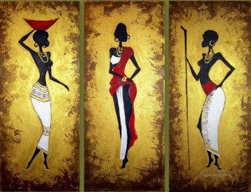アフリカの三連祭壇画に金粉を持つ黒人女性 Oil Paintings